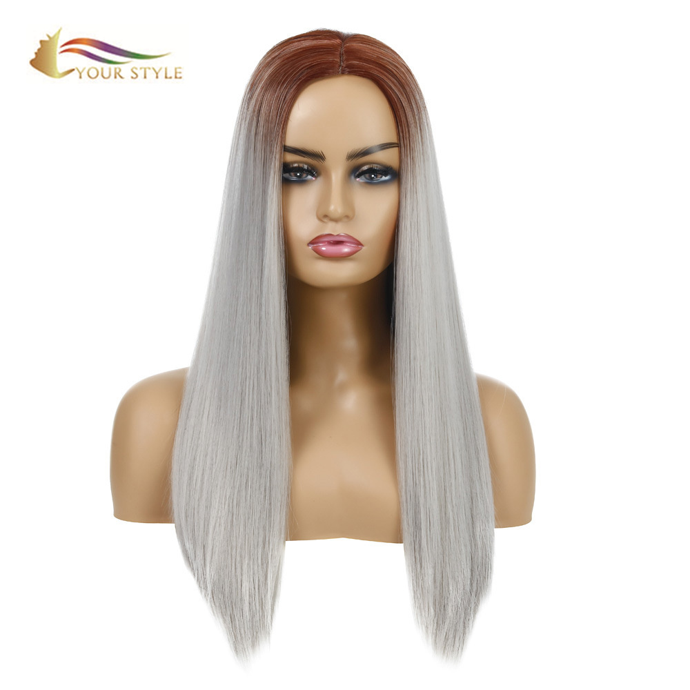 YOUR STYLE, China Wig Supplier Wholesale Long Straight  Wig Middle Part Ombre Color Synthetic-YOUR STYLE, synthetic wigs synthetic hair extension