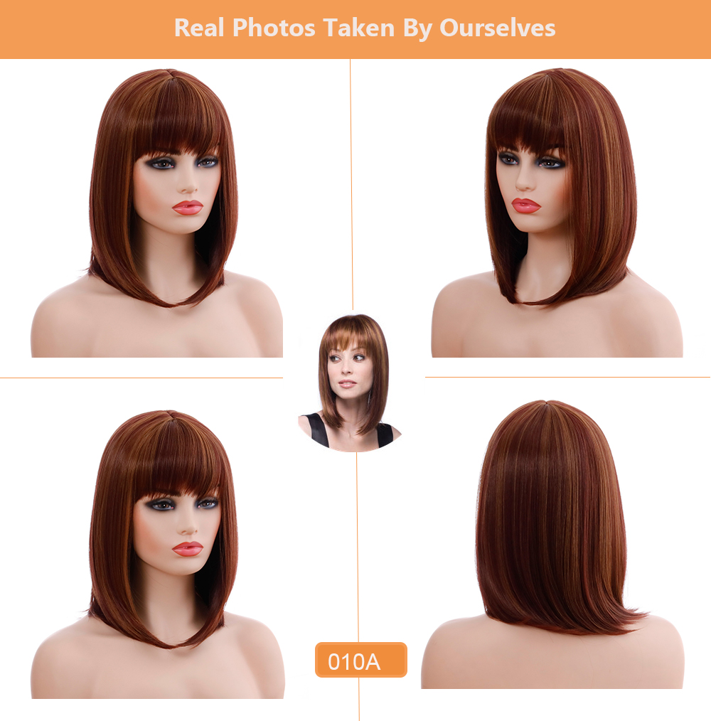 YOUR STYLE, Hair Sellers Κορυφαίες Medium BOB περούκες με κτυπήματα Καφέ ξανθό ασημί-YOUR STYLE, συνθετικές περούκες συνθετική επέκταση μαλλιών