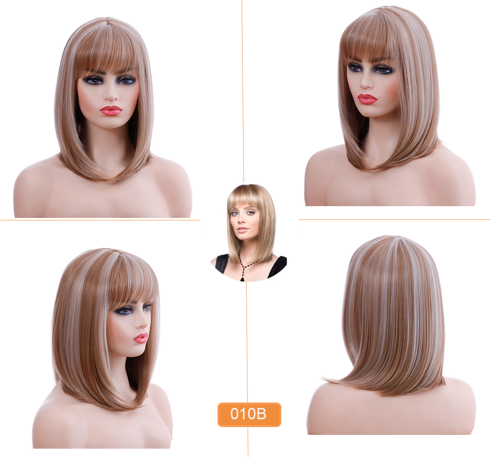 YOUR STYLE, Hair Sellers Κορυφαίες Medium BOB περούκες με κτυπήματα Καφέ ξανθό ασημί-YOUR STYLE, συνθετικές περούκες συνθετική επέκταση μαλλιών