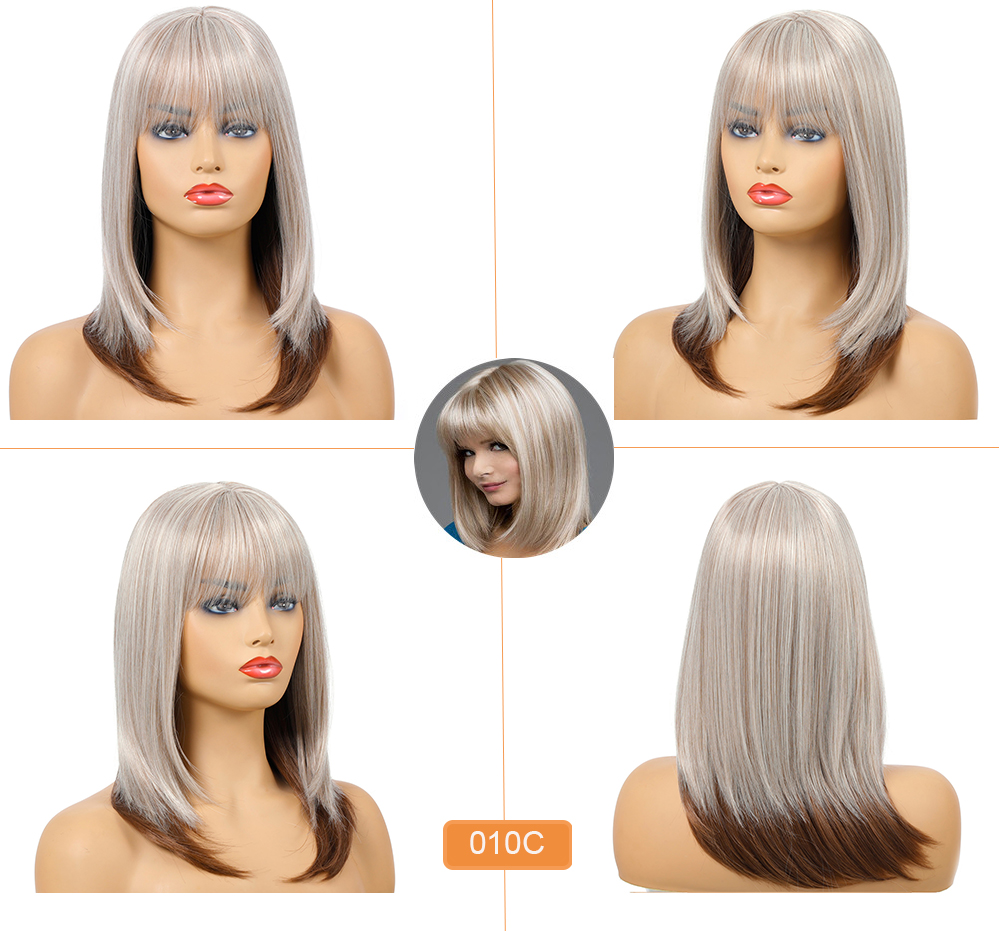 YOUR STYLE, Hair Sellers Κορυφαίες Medium BOB περούκες με κτυπήματα Καφέ ξανθό ασημί-YOUR STYLE, συνθετικές περούκες συνθετική επέκταση μαλλιών