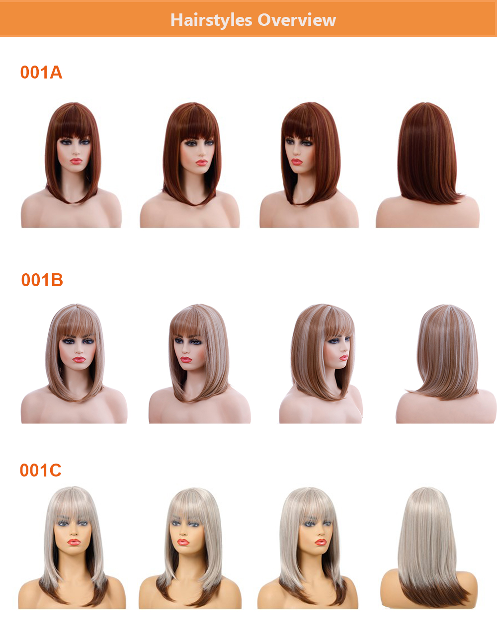 YOUR STYLE, Hair Sellers Κορυφαίες Medium BOB περούκες με κτυπήματα Καφέ ξανθό ασημί-YOUR STYLE, συνθετικές περούκες συνθετική επέκταση μαλλιών