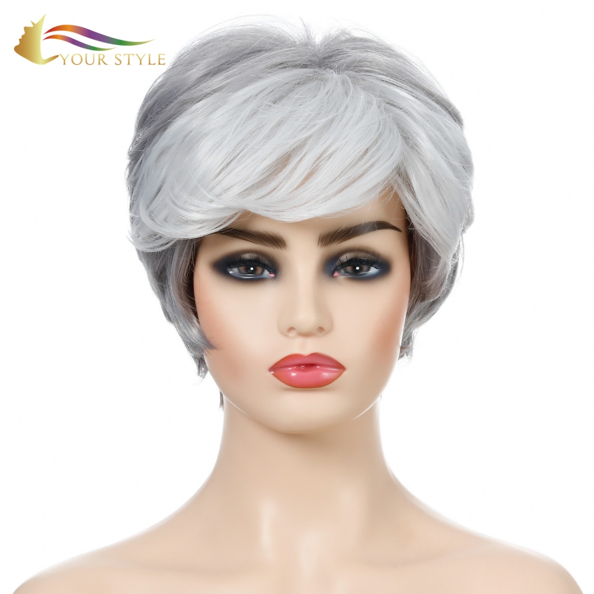 YOUR STYLE , Wig Wholesalers in China Short Haircuts For Grey Hair Synthetic Short Natural Hair Cut-YOUR STYLE, սինթետիկ պարիկների սինթետիկ մազերի երկարացում