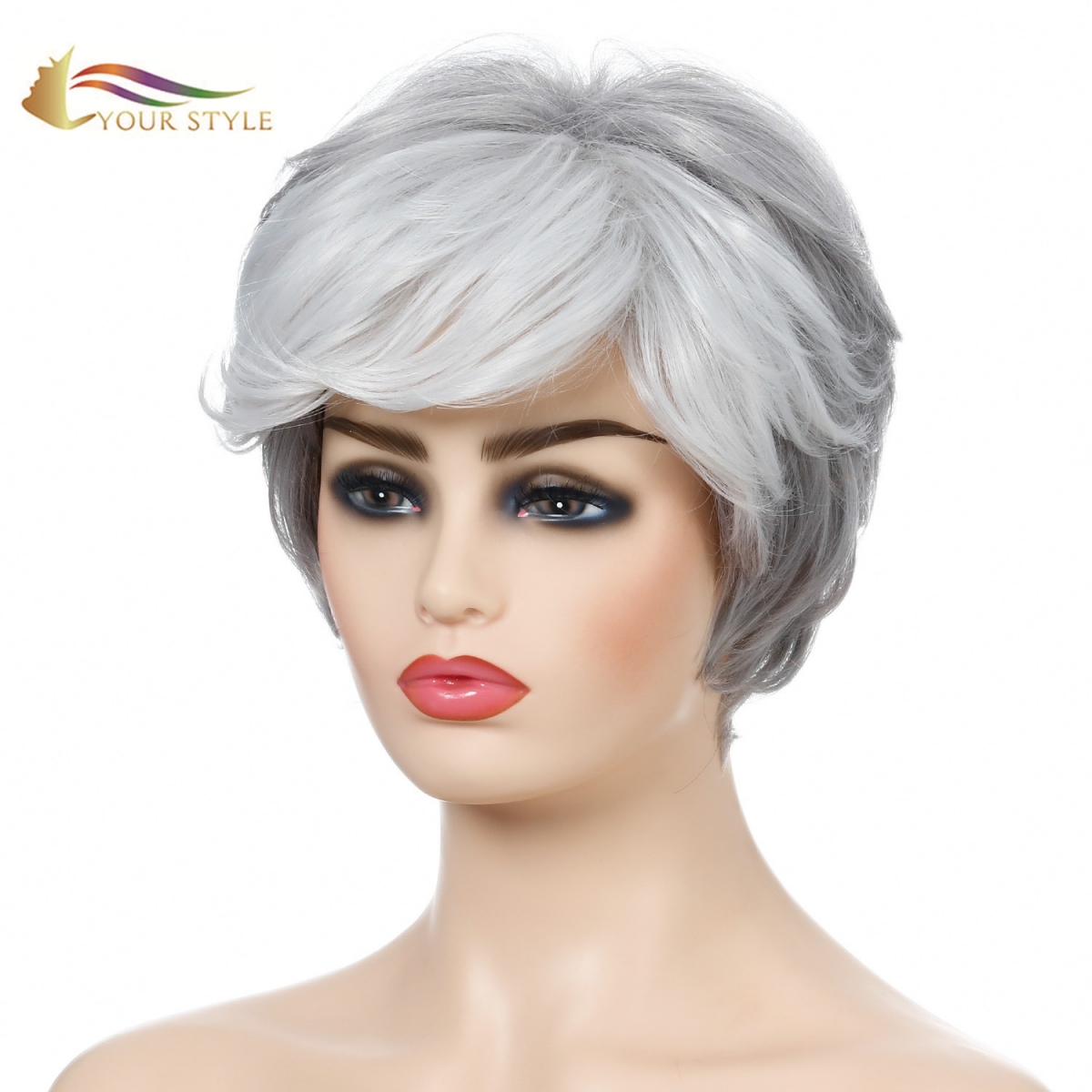 YOUR STYLE , Wig Wholesalers in China Short Haircuts For Grey Hair Synthetic Short Natural Hair Cut-YOUR STYLE, սինթետիկ պարիկների սինթետիկ մազերի երկարացում