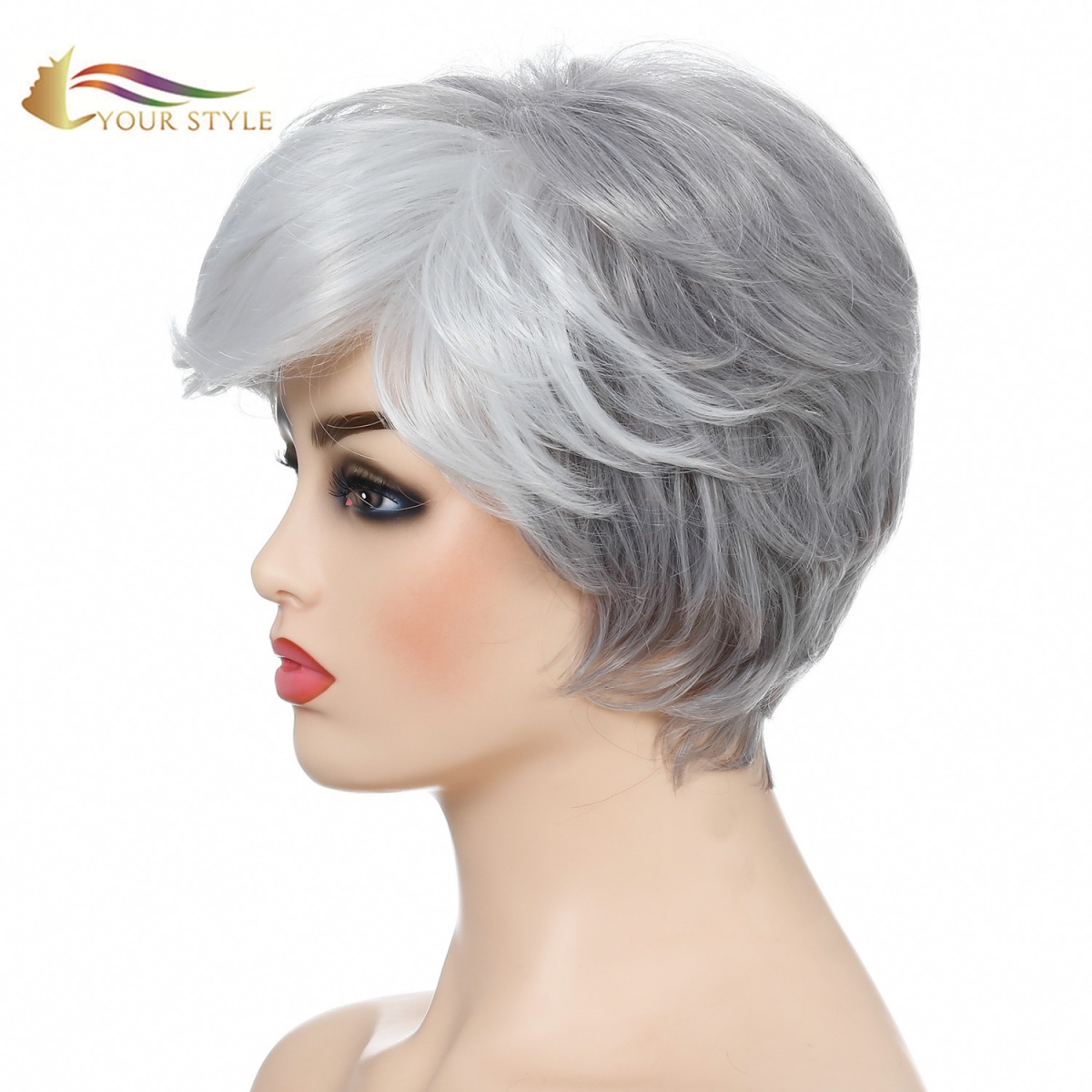 YOUR STYLE , Wig Wholesalers in China Short Haircuts For Grey Hair Synthetic Short Natural Hair Cut-YOUR STYLE, սինթետիկ պարիկների սինթետիկ մազերի երկարացում