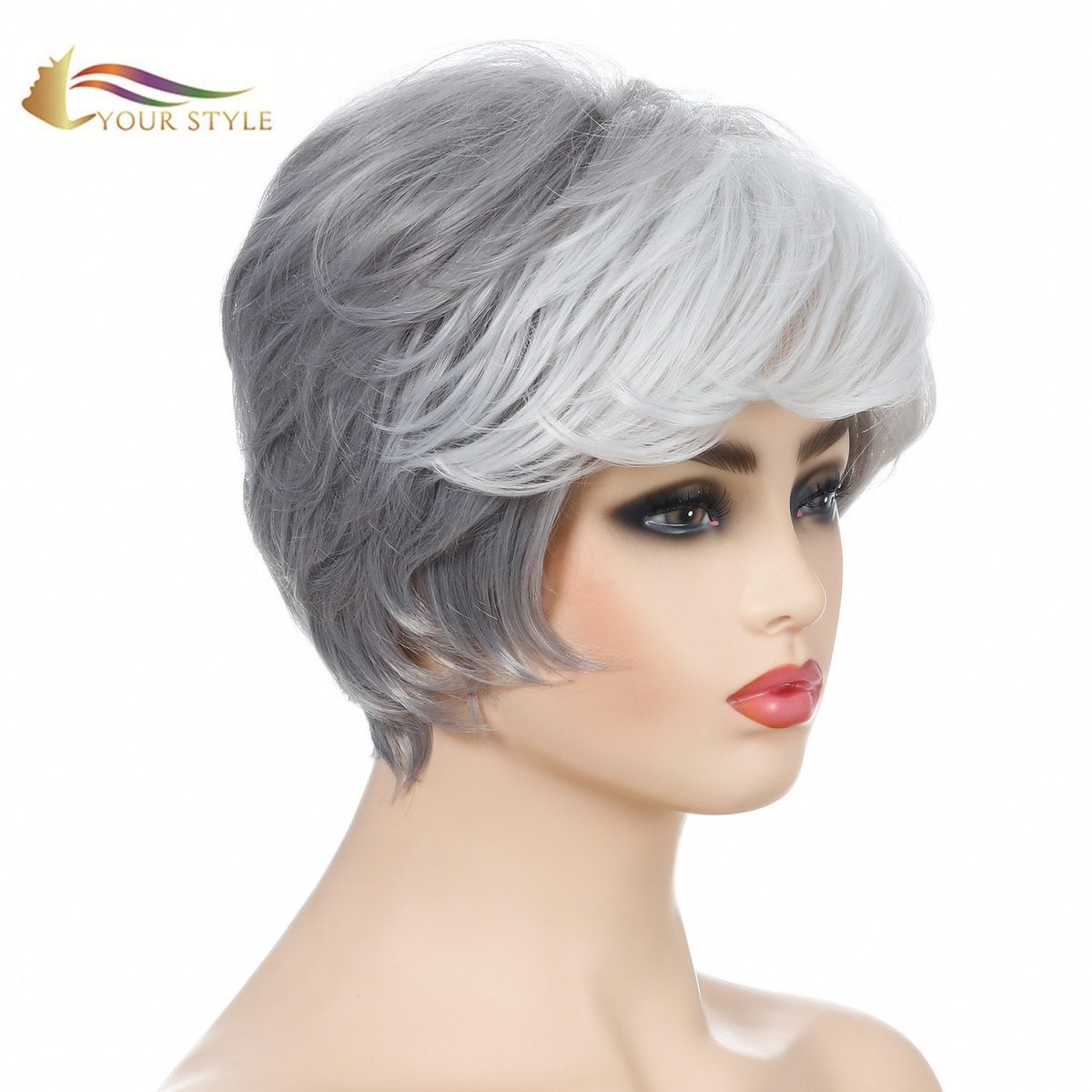 YOUR STYLE , Wig Wholesalers in China Short Haircuts For Grey Hair Synthetic Short Natural Hair Cut-YOUR STYLE, սինթետիկ պարիկների սինթետիկ մազերի երկարացում