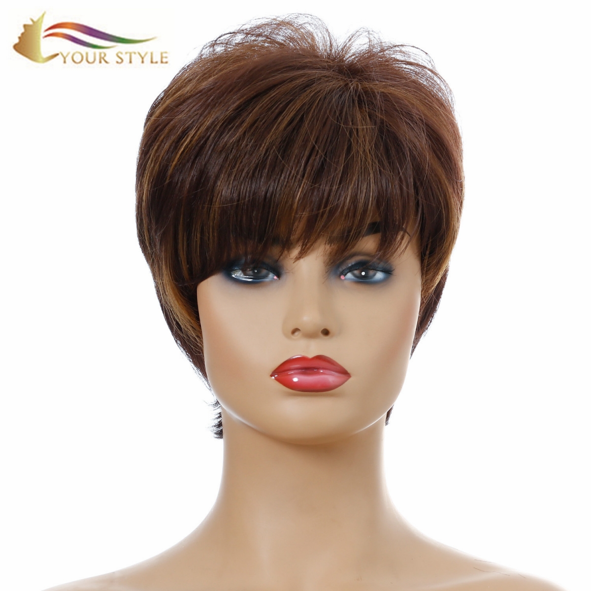 YOUR STYLE , Hair Wig Wholesalers Short Natural Hair Cut  Short Wig Brown Short Hairstyle With a Fringe-YOUR STYLE, synthetic wigs synthetic hair extension