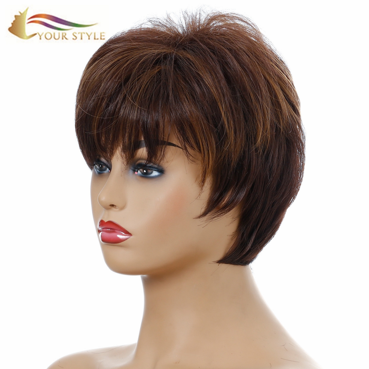 YOUR STYLE , Hair Wig Wholesalers Short Natural Hair Cut  Short Wig Brown Short Hairstyle With a Fringe-YOUR STYLE, synthetic wigs synthetic hair extension