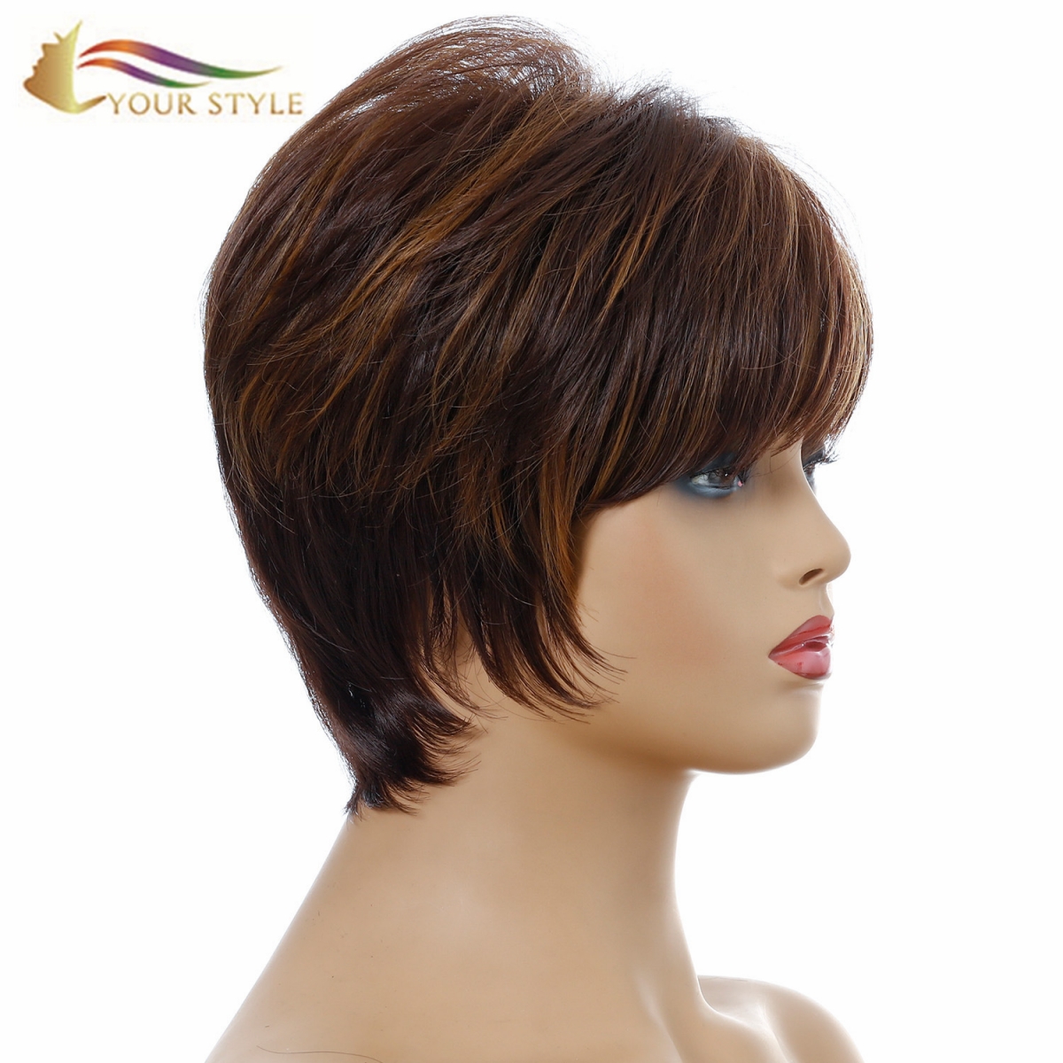 YOUR STYLE , Hair Wig Wholesalers Short Natural Hair Cut  Short Wig Brown Short Hairstyle With a Fringe-YOUR STYLE, synthetic wigs synthetic hair extension