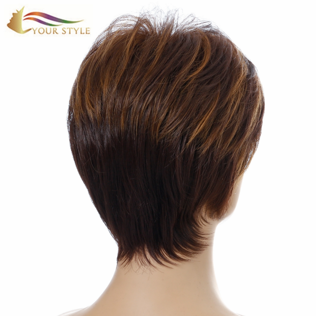 YOUR STYLE , Hair Wig Wholesalers Short Natural Hair Cut  Short Wig Brown Short Hairstyle With a Fringe-YOUR STYLE, synthetic wigs synthetic hair extension