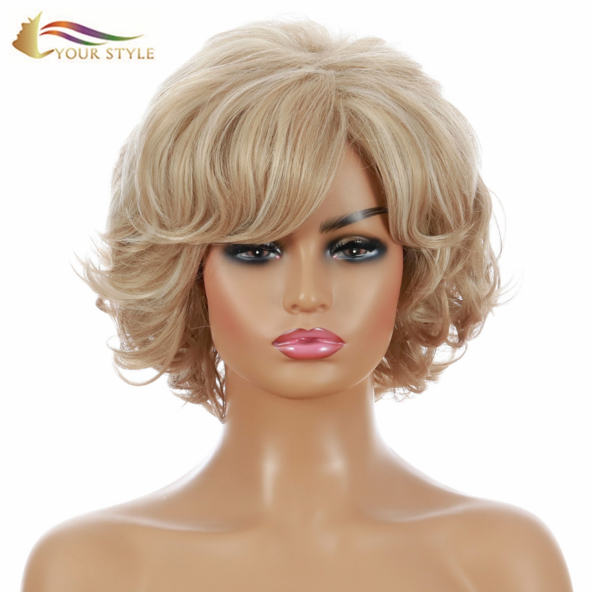 YOUR STYLE , Wig Exporters China Short Blonde Haircut Wig Bob Wig With Bangs-YOUR STYLE, synthetic wigs synthetic hair extension