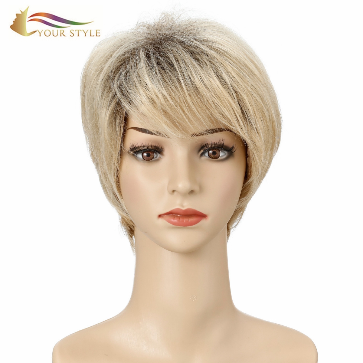 GAYA ANDA, Grosir Wig Sintetis Pendek Pixie Blonde Wig Potongan Rambut Pendek Untuk Wanita-GAYA ANDA, wig sintetis ekstensi rambut sintetis