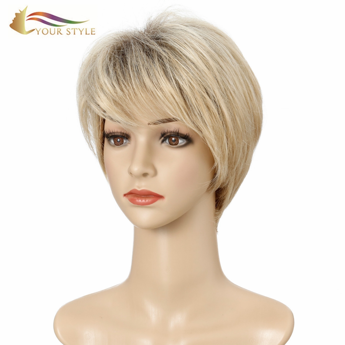 GAYA ANDA, Grosir Wig Sintetis Pendek Pixie Blonde Wig Potongan Rambut Pendek Untuk Wanita-GAYA ANDA, wig sintetis ekstensi rambut sintetis