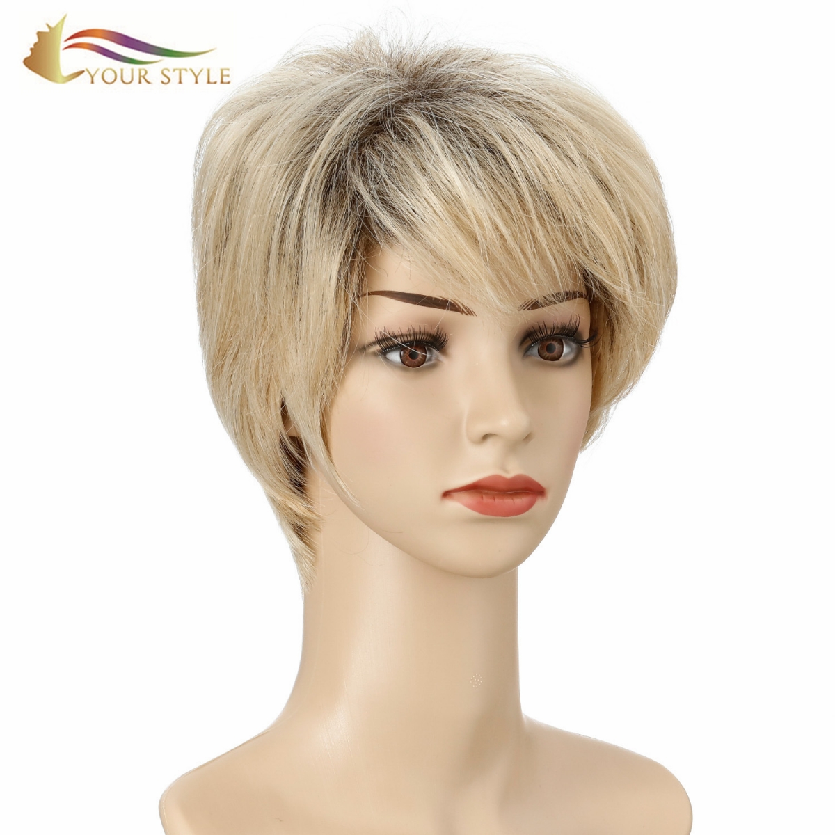 GAYA ANDA, Grosir Wig Sintetis Pendek Pixie Blonde Wig Potongan Rambut Pendek Untuk Wanita-GAYA ANDA, wig sintetis ekstensi rambut sintetis