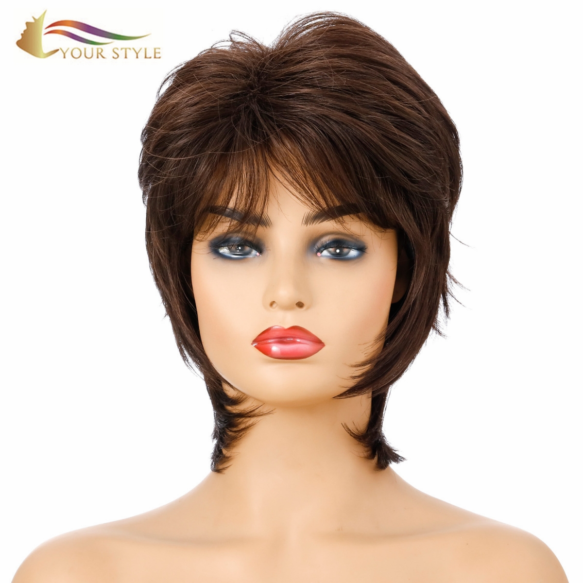 YOUR STYLE , Haarperücke Großhändler Synthetische Kurzperücke Dunkelbraun Pixie Cut Perücken Brauner Kurzer Naturhaarschnitt Damenperücken-YOUR STYLE, synthetische Perücken Kunsthaarverlängerung