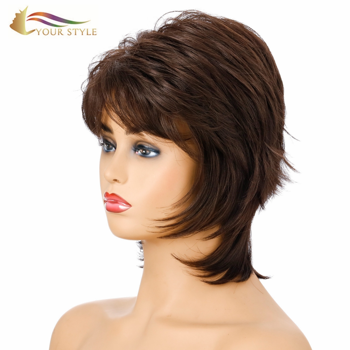 YOUR STYLE , Haarperücke Großhändler Synthetische Kurzperücke Dunkelbraun Pixie Cut Perücken Brauner Kurzer Naturhaarschnitt Damenperücken-YOUR STYLE, synthetische Perücken Kunsthaarverlängerung