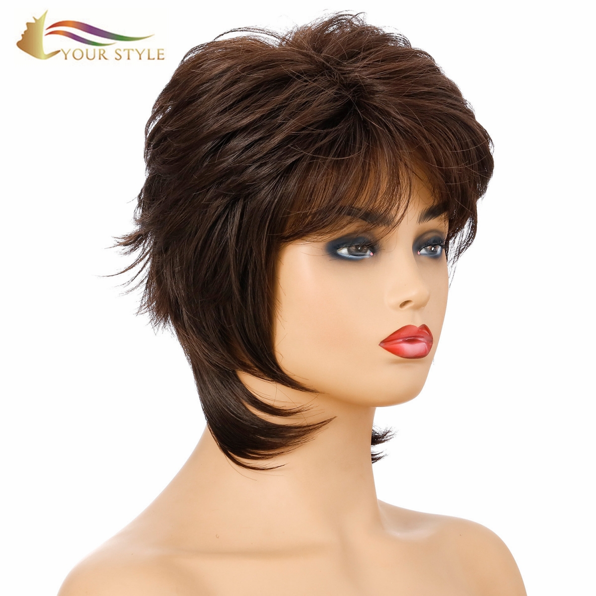 YOUR STYLE , Haarperücke Großhändler Synthetische Kurzperücke Dunkelbraun Pixie Cut Perücken Brauner Kurzer Naturhaarschnitt Damenperücken-YOUR STYLE, synthetische Perücken Kunsthaarverlängerung