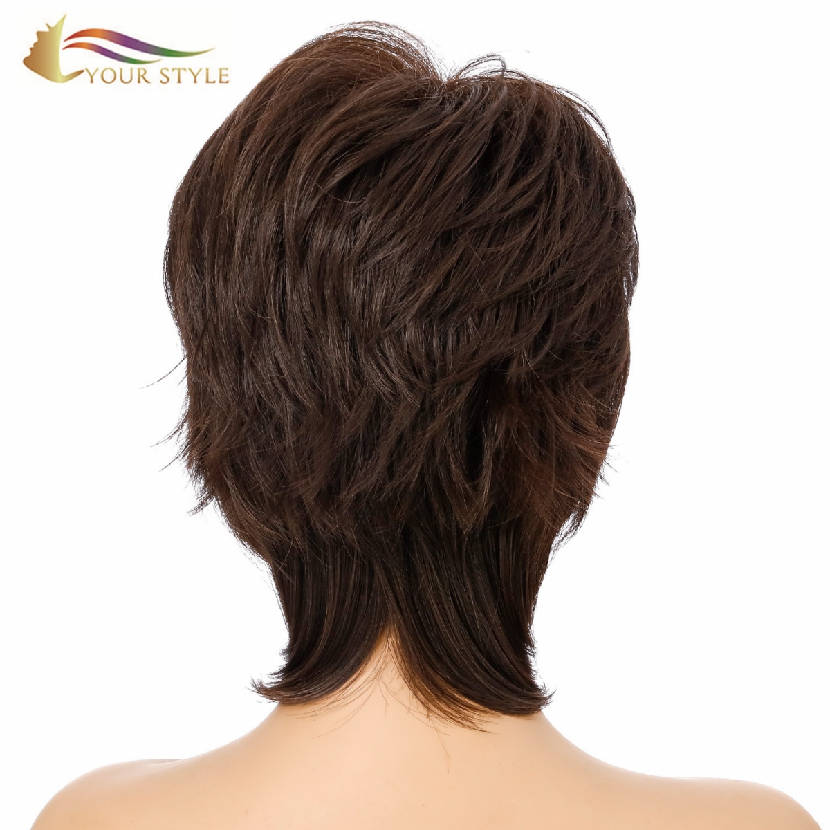 YOUR STYLE , Haarperücke Großhändler Synthetische Kurzperücke Dunkelbraun Pixie Cut Perücken Brauner Kurzer Naturhaarschnitt Damenperücken-YOUR STYLE, synthetische Perücken Kunsthaarverlängerung