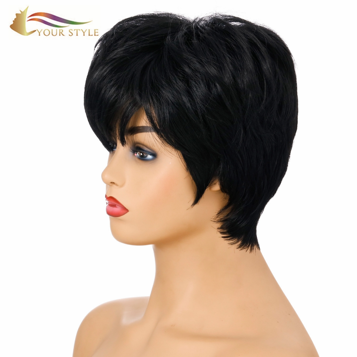 YOUR STYLE , Wig Vendors in China Black Short Wig With Bangs Short Haircuts For Women-YOUR STYLE, synthetic wigs synthetic hair extension