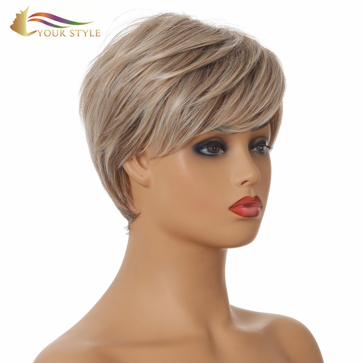 YOUR STYLE , Wig Wholesaler Short Hair Wigs With Bangs For Women Female Afro Pixie Haircuts Bob Synthetic Fiber-YOUR STYLE, synthetic wigs synthetic hair extension