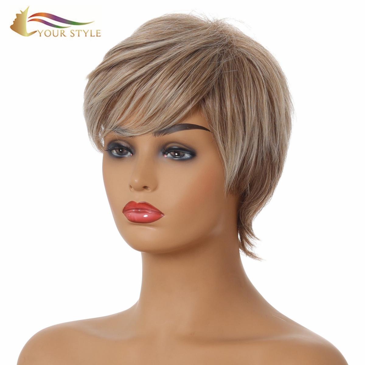 YOUR STYLE , Wig Wholesaler Short Hair Wigs With Bangs For Women Female Afro Pixie Haircuts Bob Synthetic Fiber-YOUR STYLE, synthetic wigs synthetic hair extension