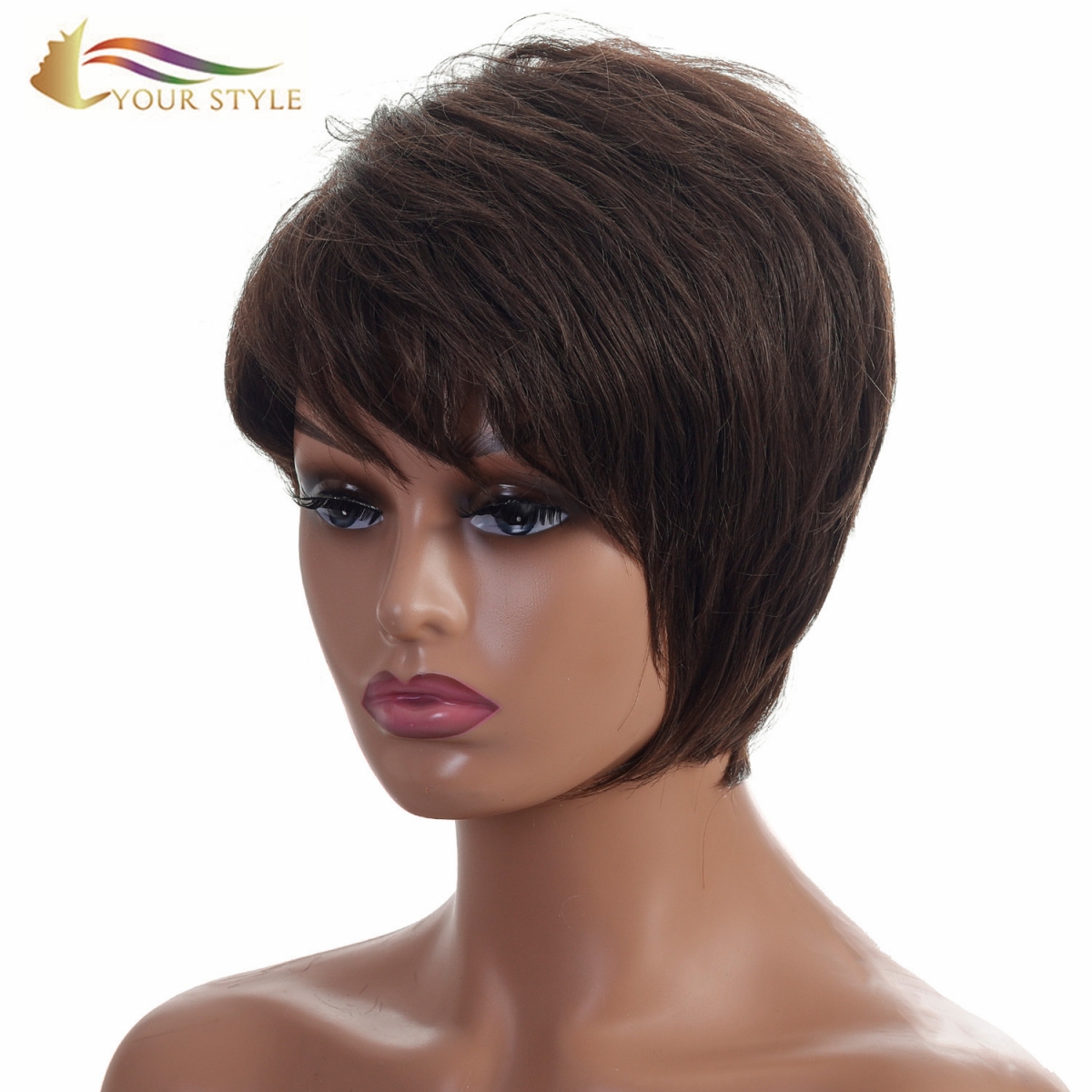 YOUR STYLE , Hot Hair Wig Suppliers Synthetic Short Pixie Wigs Short Haircuts For Women Hairstyles With Highlights Short Hair Wig Female Wigs For Short Hair Honey Brown-YOUR STYLE, synthetic wigs synthetic hair extension