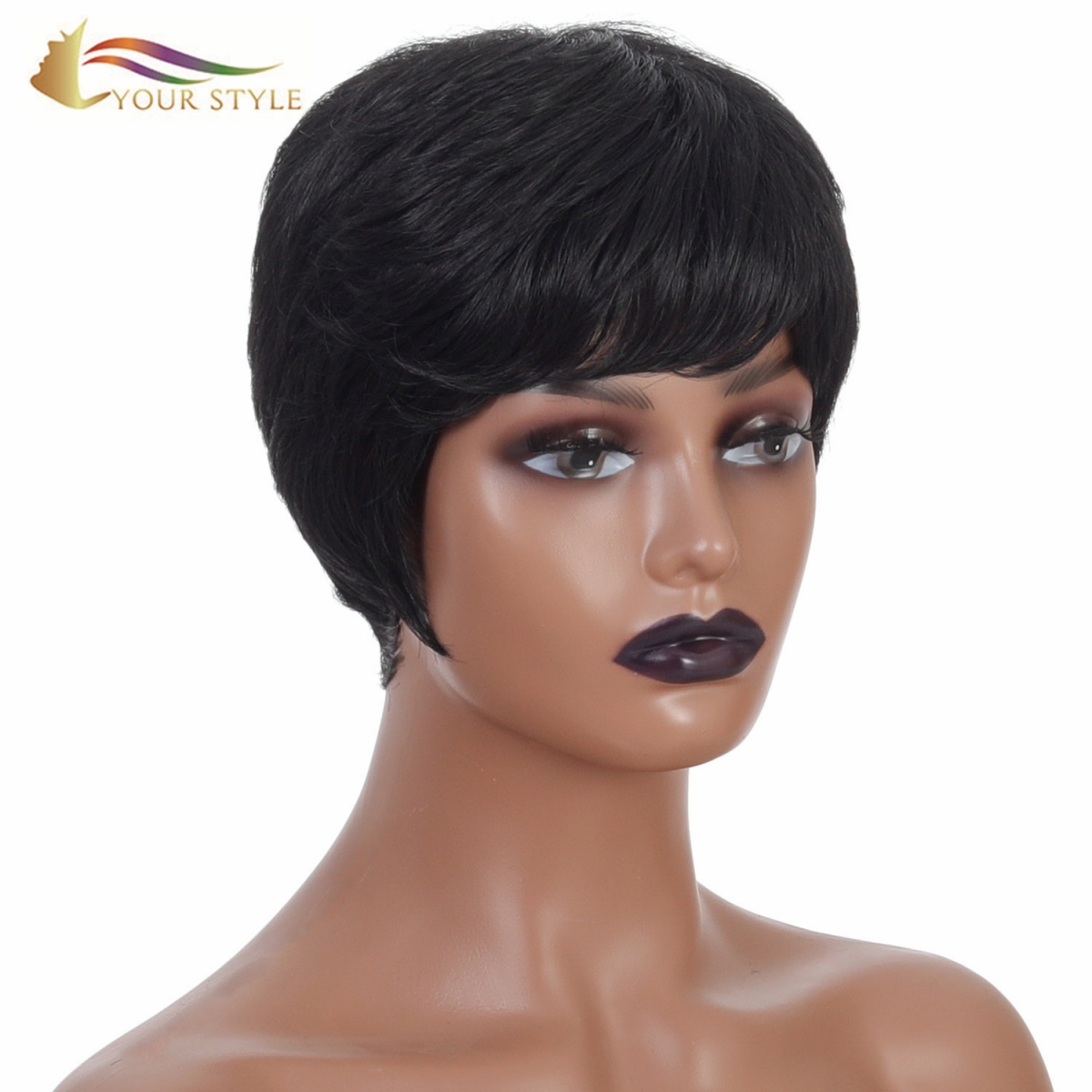 YOUR STYLE , Hair Suppliers in China Synthetic Short Wigs For Black Women African American Short Pixie Afro Wig Black Hair Short Hairstyle-YOUR STYLE, synthetic wigs synthetic hair extension