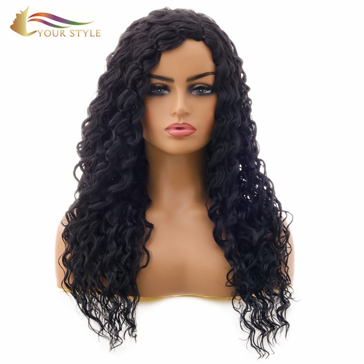 YOUR STYLE , Wholesale Long Wig No Bangs Long Black Curly Wig Fancy Dress Afro Wig Synthetic-YOUR STYLE, synthetic wigs synthetic hair extension