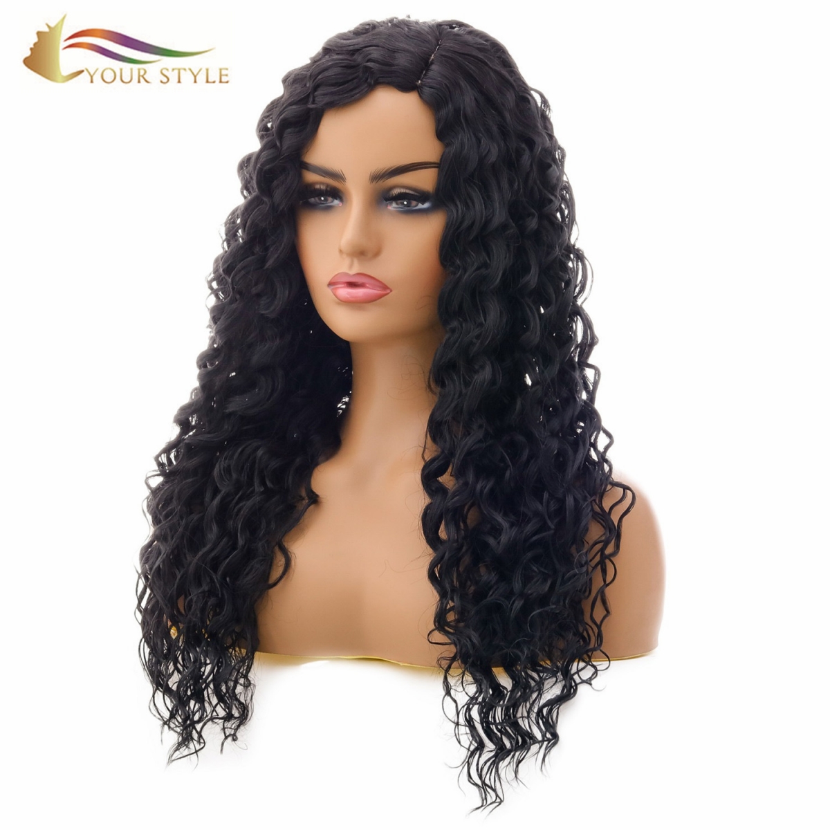 YOUR STYLE , Wholesale Long Wig No Bangs Long Black Curly Wig Fancy Dress Afro Wig Synthetic-YOUR STYLE, synthetic wigs synthetic hair extension