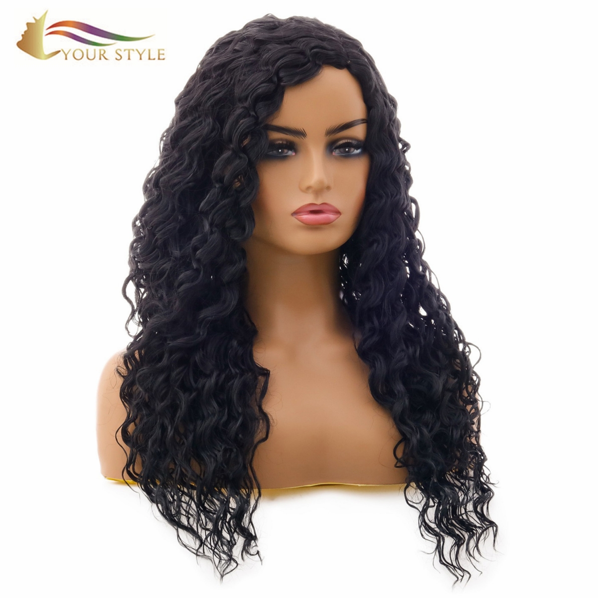 YOUR STYLE , Wholesale Long Wig No Bangs Long Black Curly Wig Fancy Dress Afro Wig Synthetic-YOUR STYLE, synthetic wigs synthetic hair extension