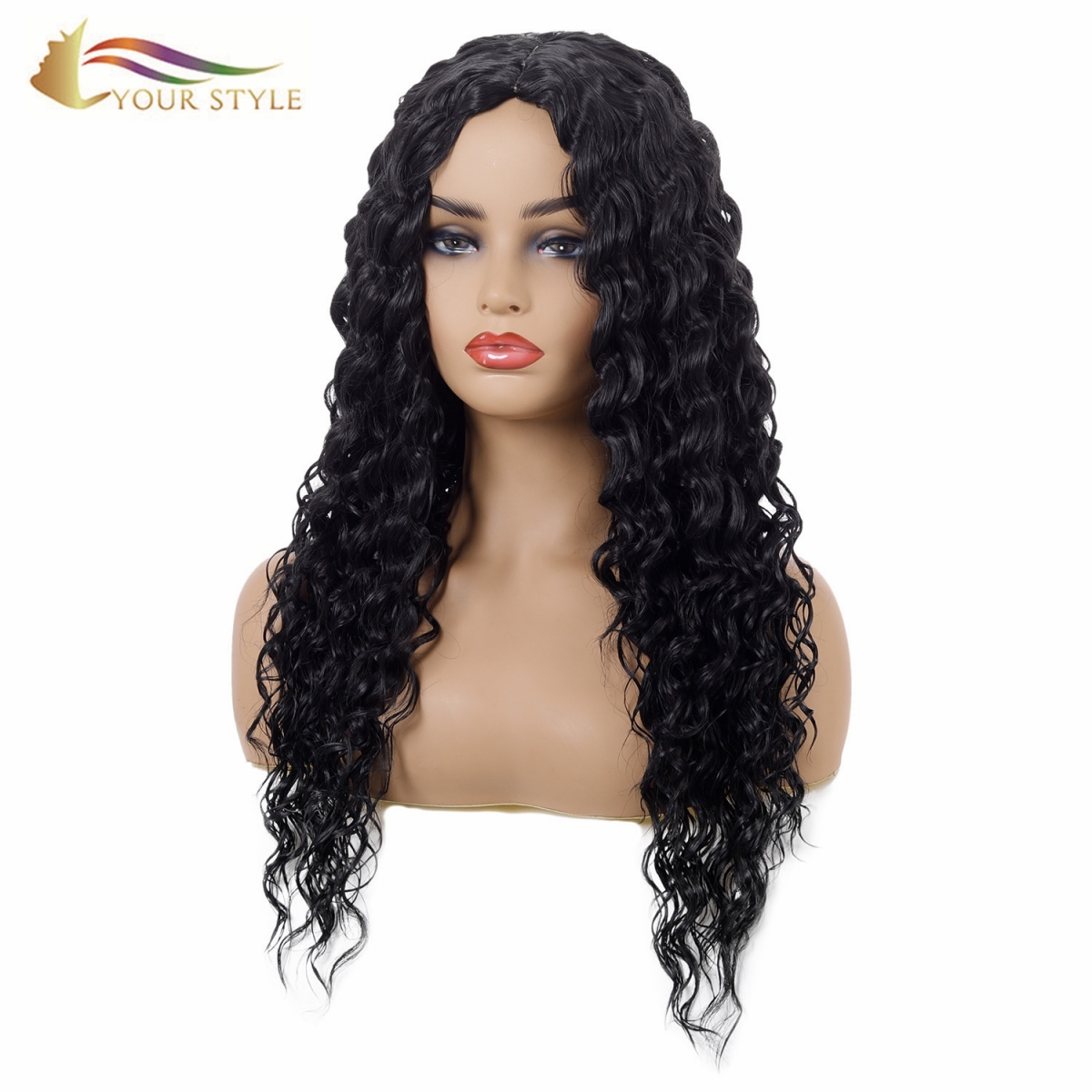 YOUR STYLE , Wholesale Long Wig No Bangs Long Black Curly Wig Fancy Dress Afro Wig Synthetic-YOUR STYLE, synthetic wigs synthetic hair extension