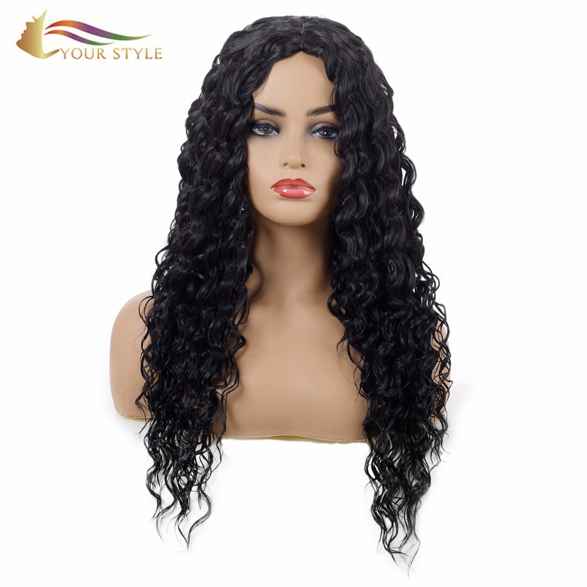 YOUR STYLE , Wholesale Long Wig No Bangs Long Black Curly Wig Fancy Dress Afro Wig Synthetic-YOUR STYLE, synthetic wigs synthetic hair extension