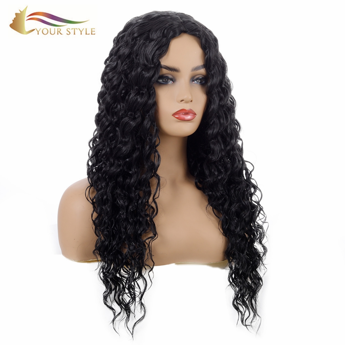 YOUR STYLE , Wholesale Long Wig No Bangs Long Black Curly Wig Fancy Dress Afro Wig Synthetic-YOUR STYLE, synthetic wigs synthetic hair extension