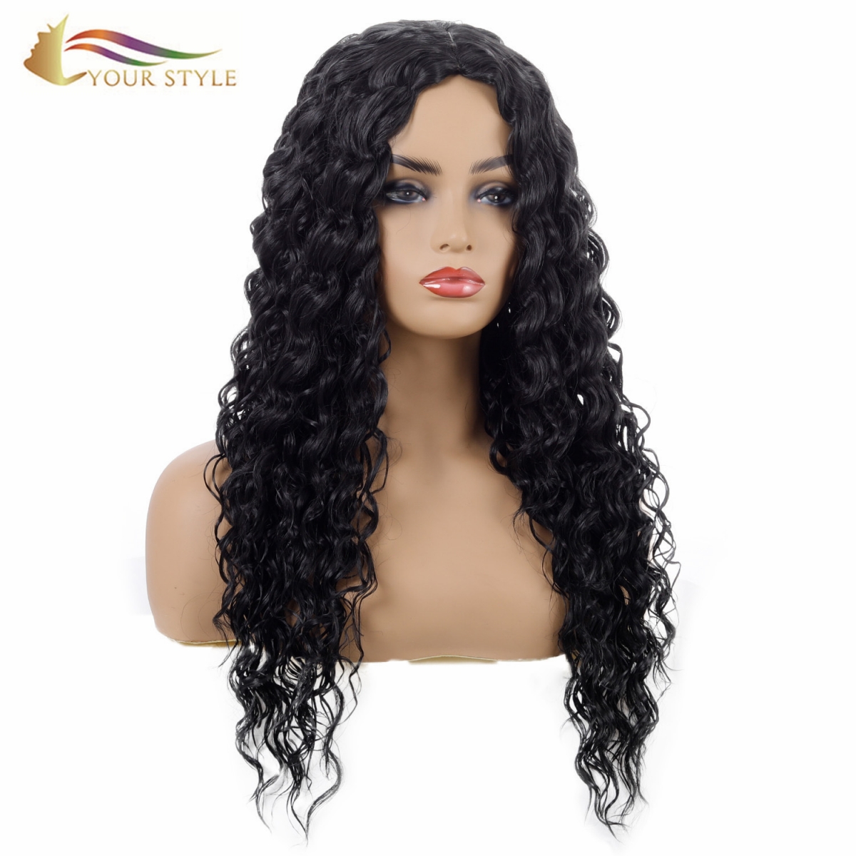 YOUR STYLE , Wholesale Long Wig No Bangs Long Black Curly Wig Fancy Dress Afro Wig Synthetic-YOUR STYLE, synthetic wigs synthetic hair extension