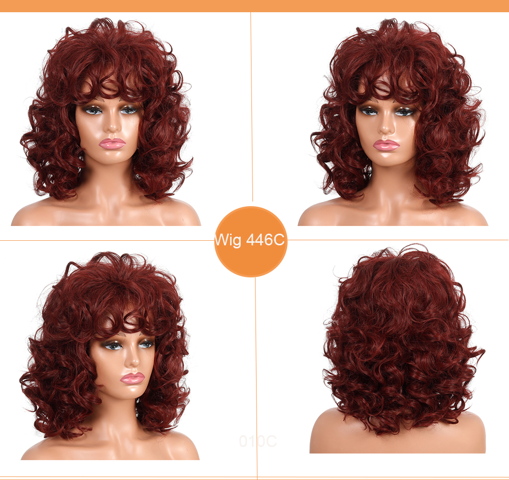 YOUR STYLE , Wig Suppliers Synthetic Medium Wavy Wig Afro Wig Natural Hair Ladies Wigs For Black Women Ladies Female Aubburn Brown Blonde-YOUR STYLE, synthetic wigs synthetic hair extension