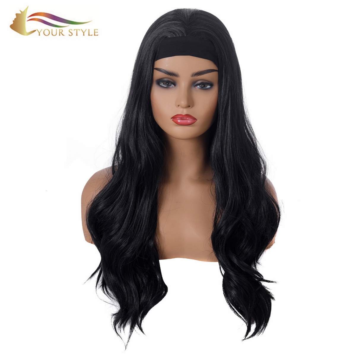 YOUR STYLE , Synthetic Long Wavy Headband Wig Long Black Wave Wig For Women Black Long Wig Cosplay Party-YOUR STYLE, synthetic wigs synthetic hair extension