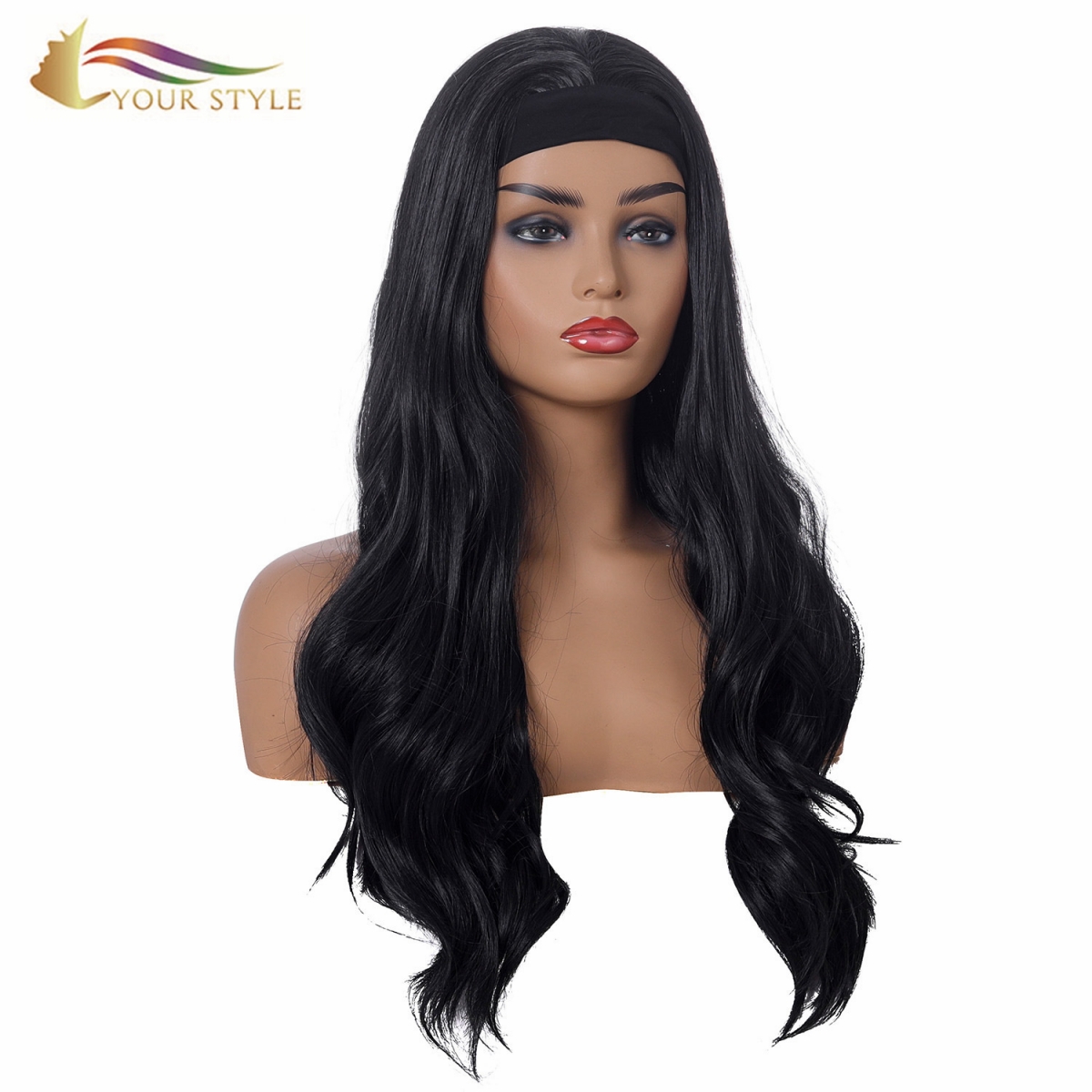 YOUR STYLE , Synthetic Long Wavy Headband Wig Long Black Wave Wig For Women Black Long Wig Cosplay Party-YOUR STYLE, synthetic wigs synthetic hair extension