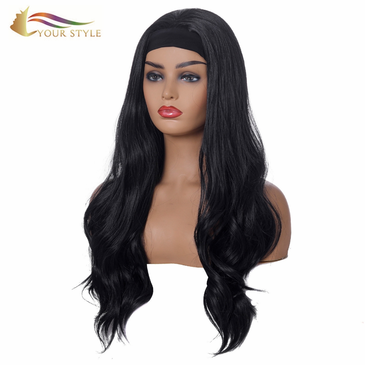 YOUR STYLE , Synthetic Long Wavy Headband Wig Long Black Wave Wig For Women Black Long Wig Cosplay Party-YOUR STYLE, synthetic wigs synthetic hair extension