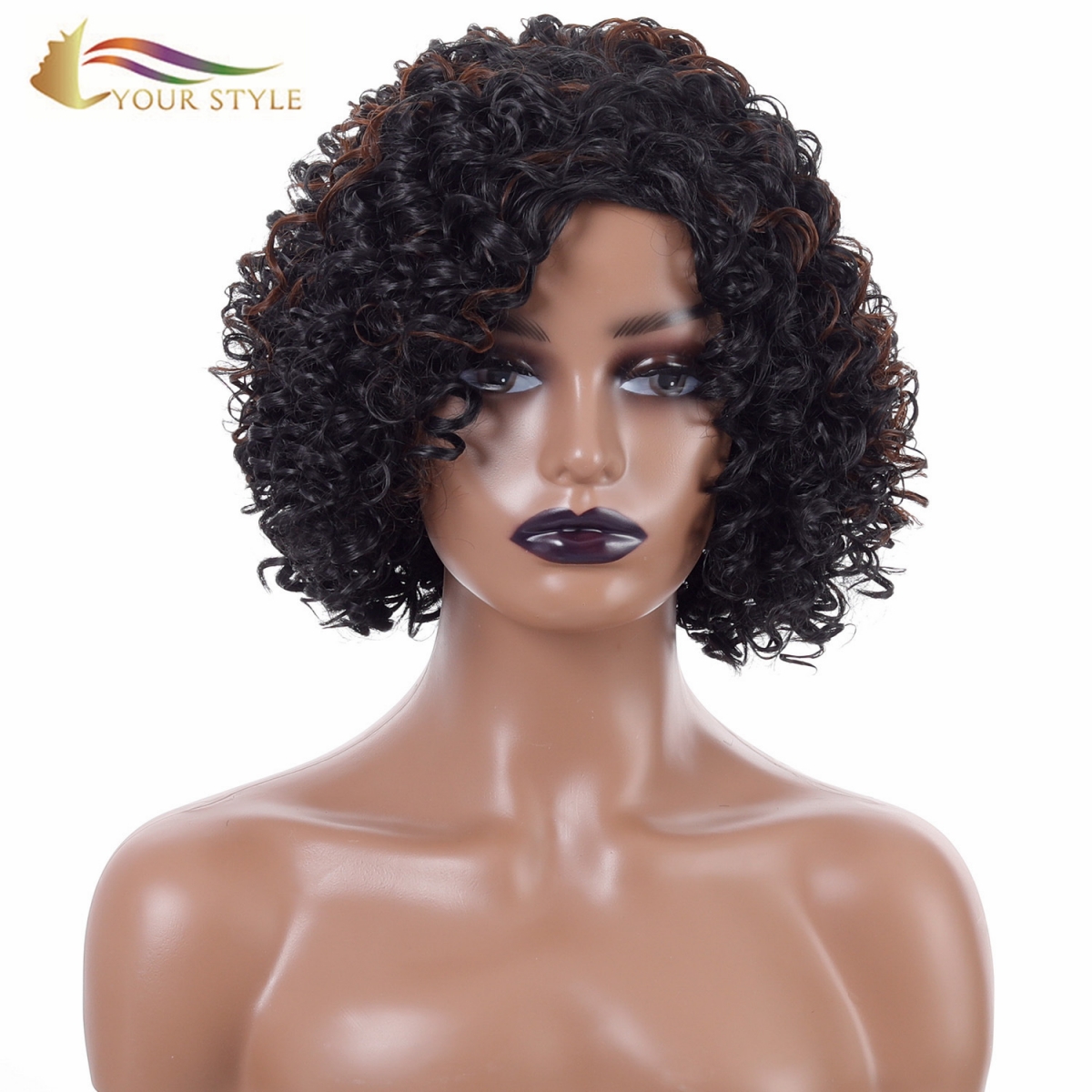 YOUR STYLE , Synthetic Afro Kinky Curly Wigs With Bangs Female Afro Wig Bob Wigs For Black Women African American-YOUR STYLE, synthetic wigs synthetic hair extension