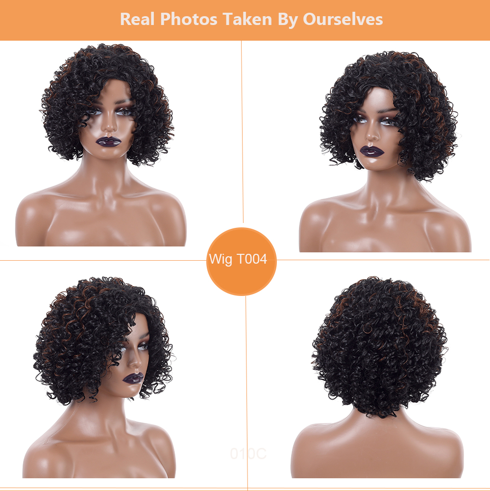 YOUR STYLE , Synthetic Afro Kinky Curly Wigs With Bangs Female Afro Wig Bob Wigs For Black Women African American-YOUR STYLE, synthetic wigs synthetic hair extension