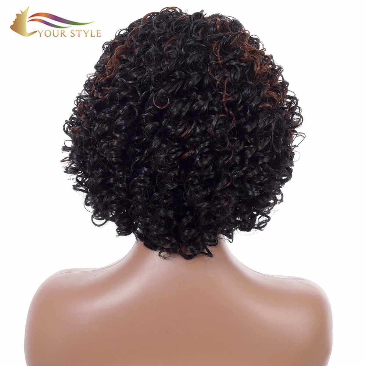 YOUR STYLE , Synthetic Afro Kinky Curly Wigs With Bangs Female Afro Wig Bob Wigs For Black Women African American-YOUR STYLE, synthetic wigs synthetic hair extension