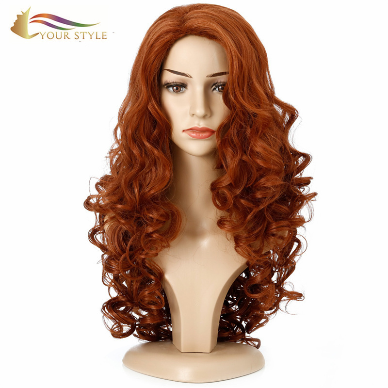 YOUR STYLE ,  Wig Suppliers Synthetic Long Ginger Wave Wig Women Girls Ladies Honey Brown Black Long Wig Cosplay Party Halloween-YOUR STYLE, synthetic wigs synthetic hair extension