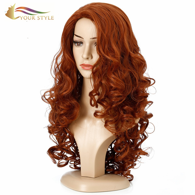 YOUR STYLE ,  Wig Suppliers Synthetic Long Ginger Wave Wig Women Girls Ladies Honey Brown Black Long Wig Cosplay Party Halloween-YOUR STYLE, synthetic wigs synthetic hair extension