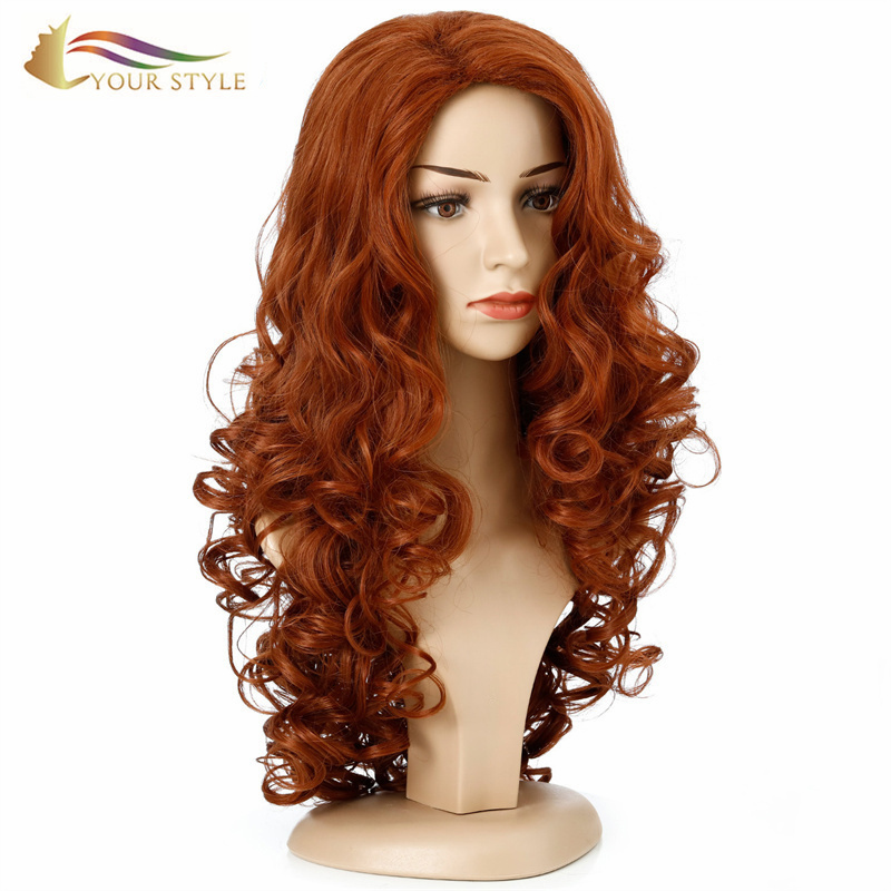 YOUR STYLE ,  Wig Suppliers Synthetic Long Ginger Wave Wig Women Girls Ladies Honey Brown Black Long Wig Cosplay Party Halloween-YOUR STYLE, synthetic wigs synthetic hair extension