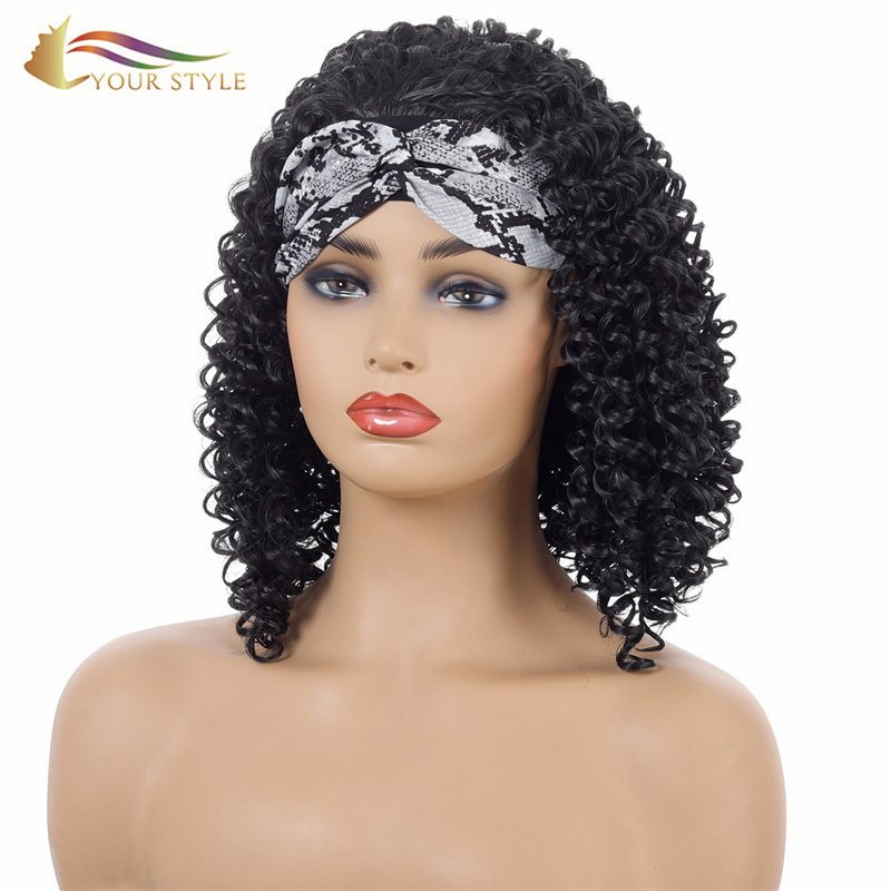 YOUR STYLE , Wholesale Synthetic Headband Wig Afro Kinky Curly Wigs Short Hairstyles Wigs Black Hair Black African American Women Ladies Girls-YOUR STYLE, synthetic wigs synthetic hair extension