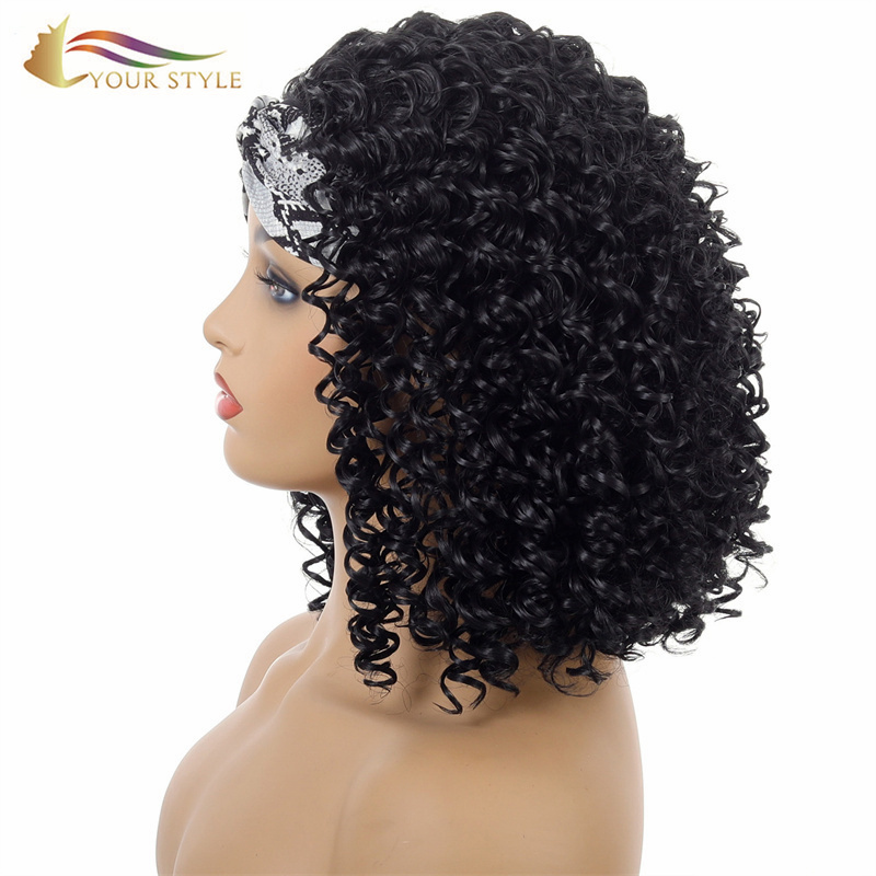 YOUR STYLE , Wholesale Synthetic Headband Wig Afro Kinky Curly Wigs Short Hairstyles Wigs Black Hair Black African American Women Ladies Girls-YOUR STYLE, synthetic wigs synthetic hair extension