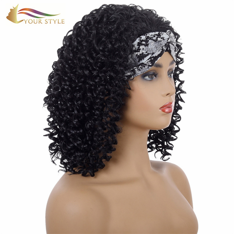 YOUR STYLE , Wholesale Synthetic Headband Wig Afro Kinky Curly Wigs Short Hairstyles Wigs Black Hair Black African American Women Ladies Girls-YOUR STYLE, synthetic wigs synthetic hair extension