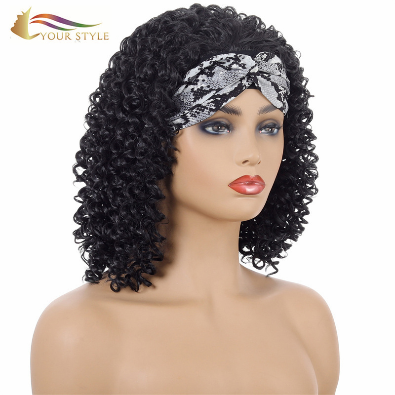 YOUR STYLE , Wholesale Synthetic Headband Wig Afro Kinky Curly Wigs Short Hairstyles Wigs Black Hair Black African American Women Ladies Girls-YOUR STYLE, synthetic wigs synthetic hair extension