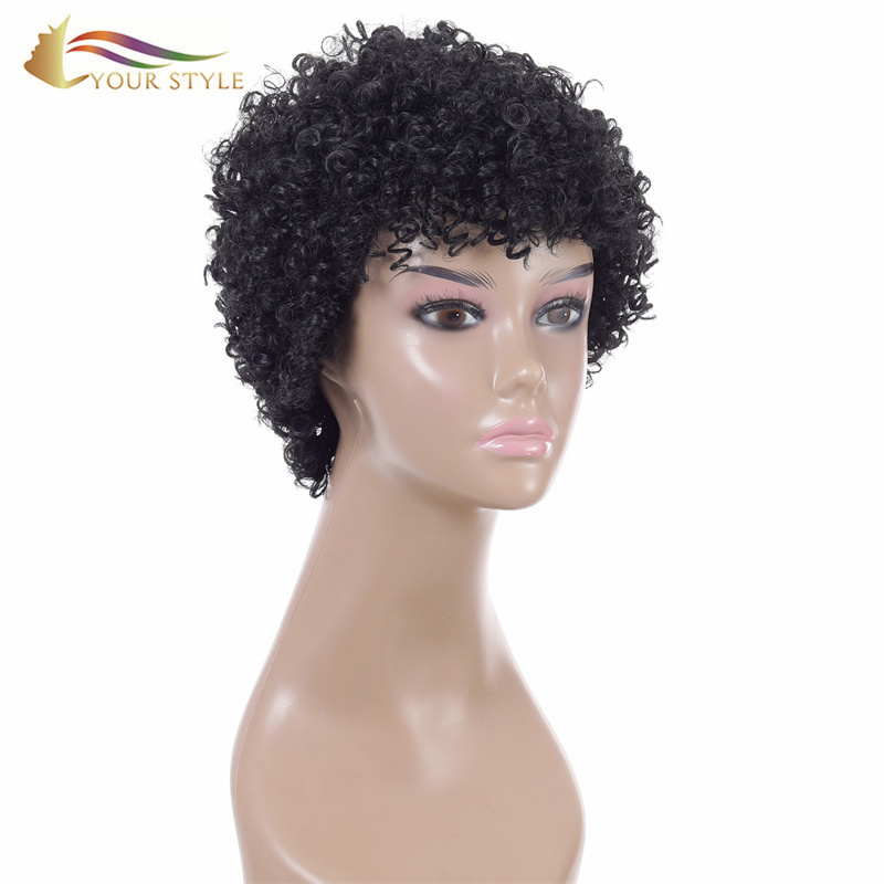 YOUR STYLE , Wholesale  Synthetic Short Wig Afro Kinky Curly Wig Short Haircuts For  Ginger Black Hair Hiaructs Female Wigs For Short Hair Black Women-YOUR STYLE, synthetic wigs synthetic hair extension