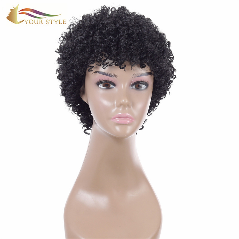 YOUR STYLE , Wholesale  Synthetic Short Wig Afro Kinky Curly Wig Short Haircuts For  Ginger Black Hair Hiaructs Female Wigs For Short Hair Black Women-YOUR STYLE, synthetic wigs synthetic hair extension