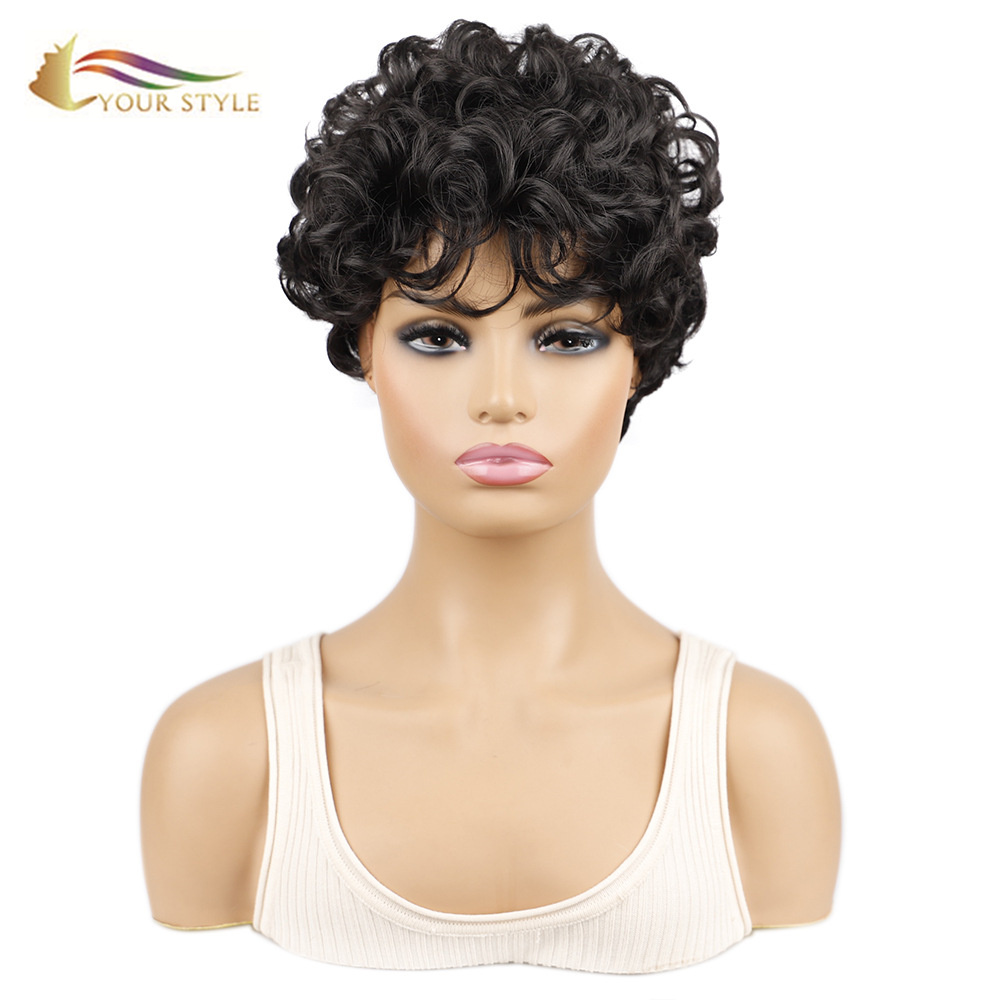 MATENDO ANU , Wholesale Synthetic Short Wavy Wigs For Black Women Short Pixie Afro Wig Natural Ometa Tsitsi Ladies Wigs-STYLE ANU, kupanga ma wigs opangira kukulitsa tsitsi